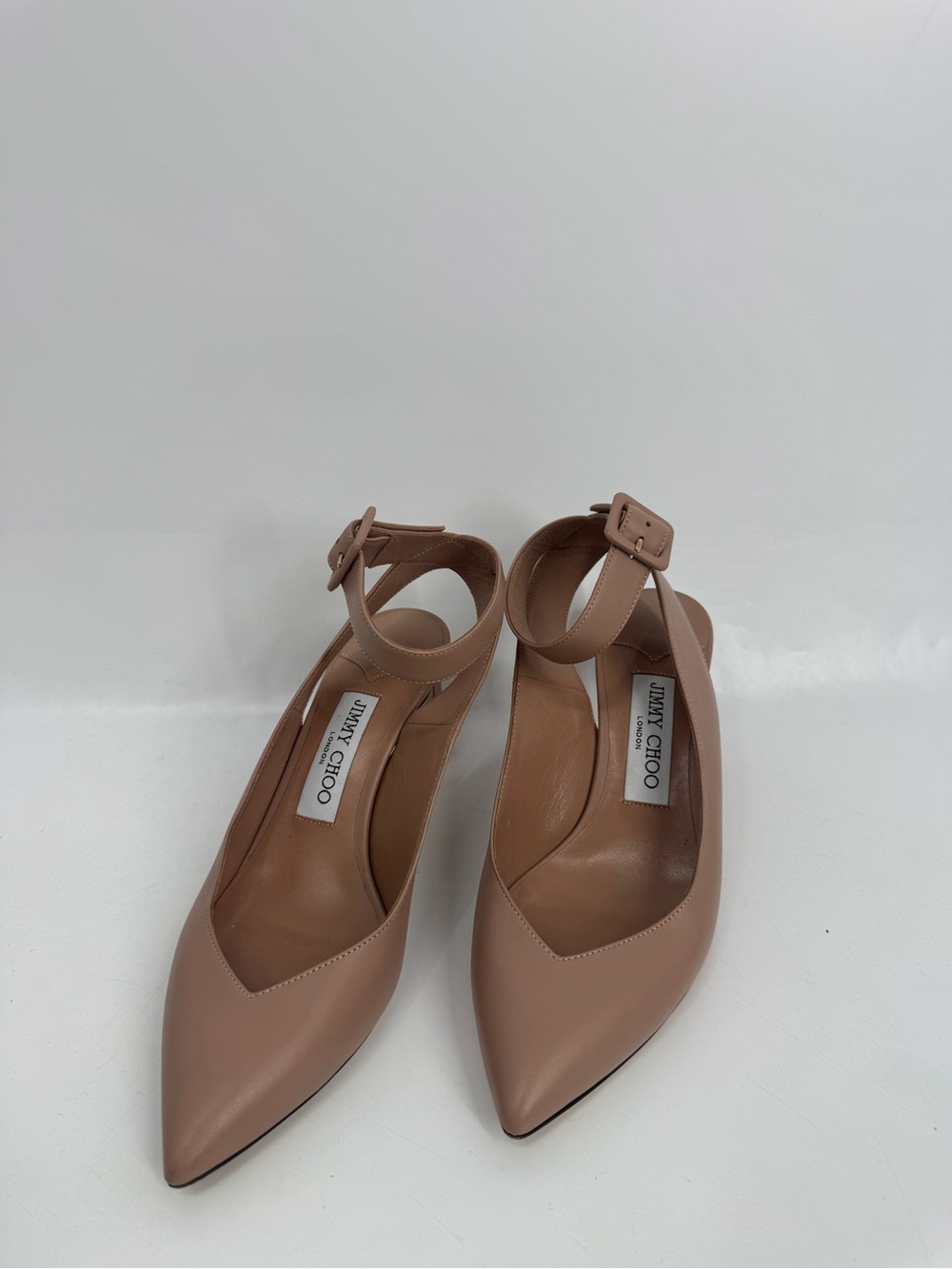 Jimmy Choo Nude Pink Leather Ankle-Strap Pumps Pointed Toe Heels Womens Size 7